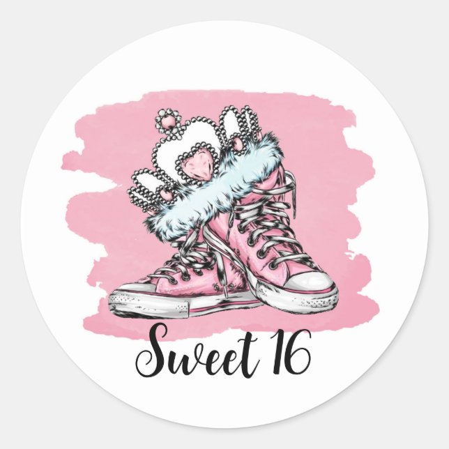 Sticker Rond Sweet sixteen Chaussures et fête d'anniversaire de (Devant)