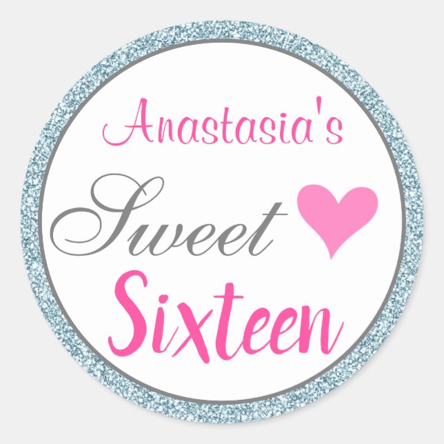 Sticker Rond Sweet sixteen de Parties scintillant bleu clair ro (Devant)