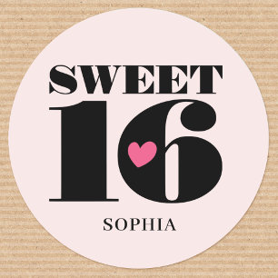 Sticker Rond Sweet sixteen élégant Anniversaire Personnalisé No