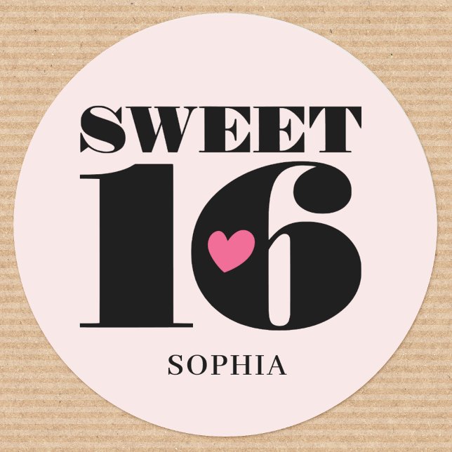 Sticker Rond Sweet sixteen élégant Anniversaire Personnalisé No (Créateur téléchargé)