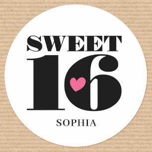 Sticker Rond Sweet sixteen élégant Anniversaire Personnalisé No