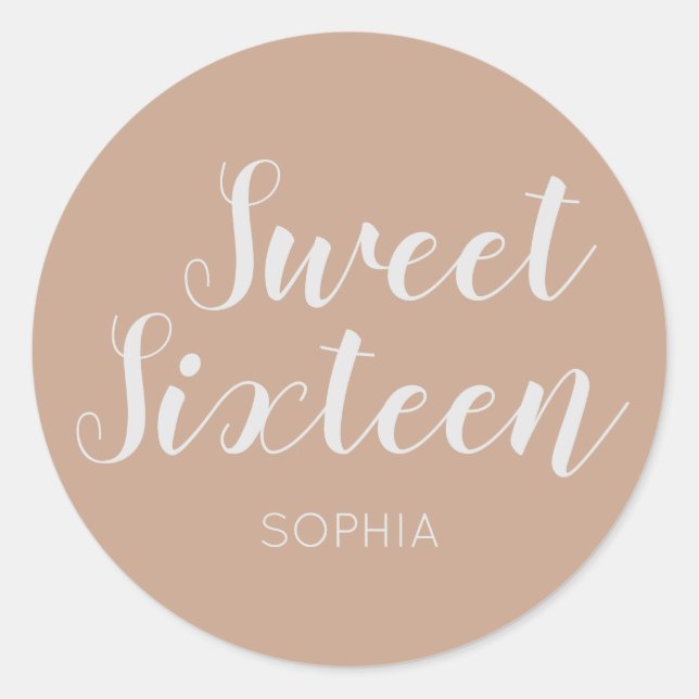 Sticker Rond Sweet sixteen élégant moderne Neutral (Devant)