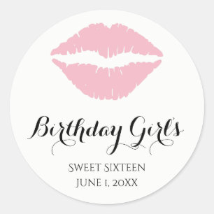 Sticker Rond Sweet sixteen en bâton rose pâle fête d'anniversai