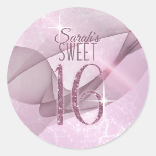 Sticker Rond Sweet sixteen  étincelant ID652 rose orchidée