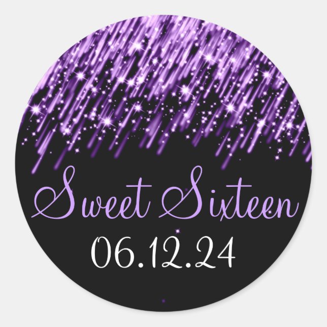 Sticker Rond Sweet sixteen Favor Chute des étoiles Violet (Devant)