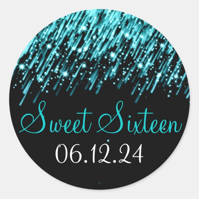 Sticker Rond Sweet sixteen Favor décroissant étoiles Turquoise (Devant)
