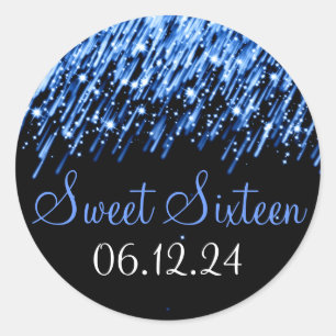 Sticker Rond Sweet sixteen Favor Falling Stars Blue