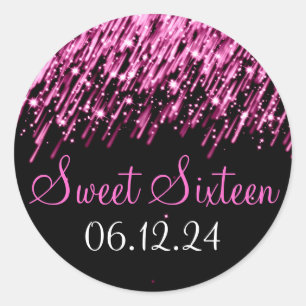 Sticker Rond Sweet sixteen Favor Falling Stars Pink
