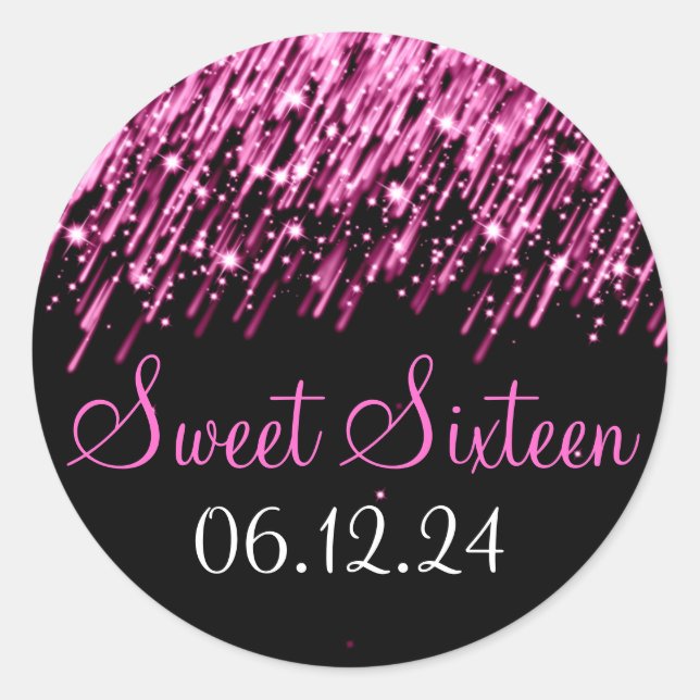 Sticker Rond Sweet sixteen Favor Falling Stars Pink (Devant)