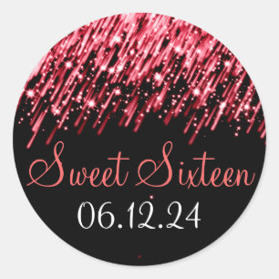 Sticker Rond Sweet sixteen Favor Falling Stars Red