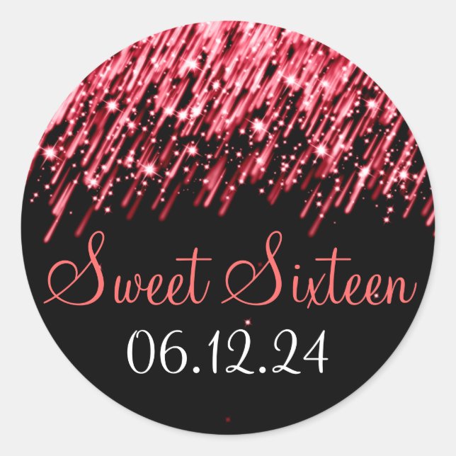 Sticker Rond Sweet sixteen Favor Falling Stars Red (Devant)