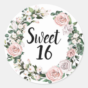 Sticker Rond Sweet sixteen Floral Rose rose pâle