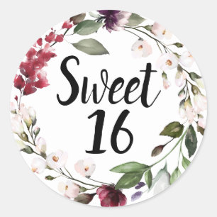 Sticker Rond Sweet sixteen floral rose roux