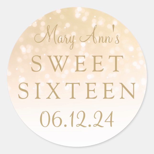Sticker Rond Sweet sixteen Gold Bokeh Éclairage (Devant)