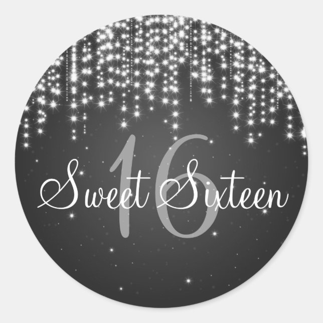 Sticker Rond Sweet sixteen Night Dazzle Noir (Devant)