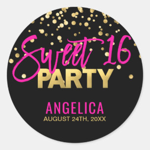 Sticker Rond Sweet sixteen noir personnalisé 16 de roses indie