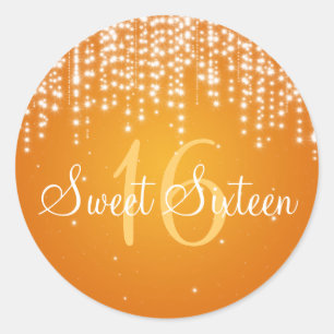 Sticker Rond Sweet sixteen Nuit Éblouissant Orange