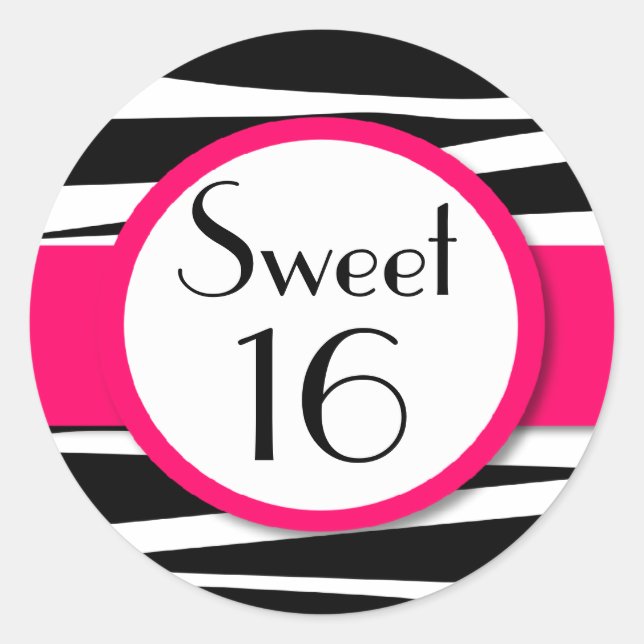 Sticker Rond Sweet sixteen Pink Zebra Lollipop Invitation avant (Devant)