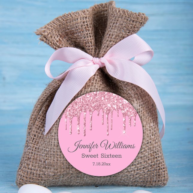 Sticker Rond sweet sixteen rose étincelles parties scintillant  (Créateur téléchargé)