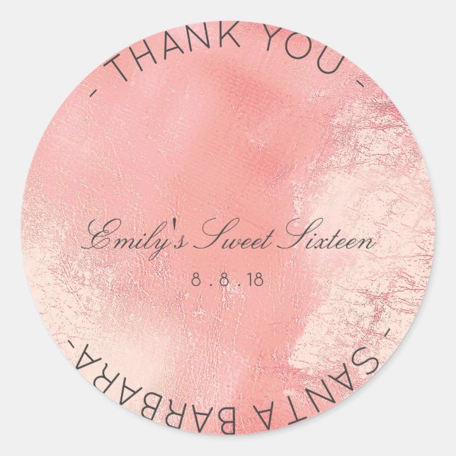 Sticker Rond Sweet sixteen rose rose verre métallique (Devant)