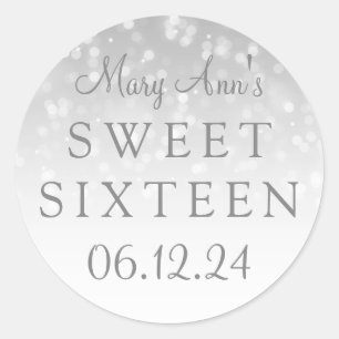 Sticker Rond Sweet sixteen Silver Bokeh Éclairage