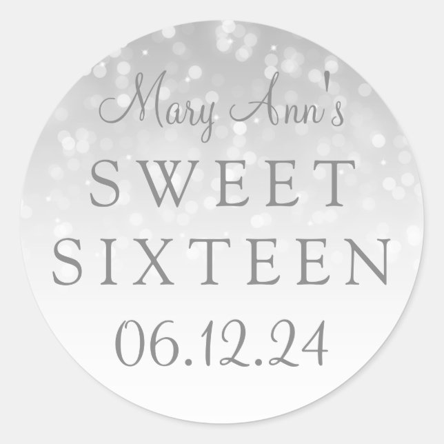 Sticker Rond Sweet sixteen Silver Bokeh Éclairage (Devant)