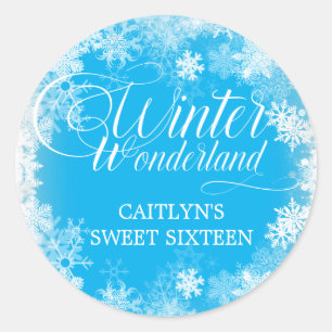 Sticker Rond Sweet sixteen Winter Wonderland Snowflake Favorise