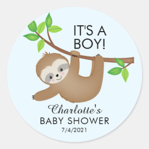Sticker Rond Sweet Sloth C'est un Baby shower garçon Favor Stic