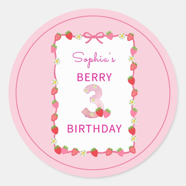 Sticker Rond Sweet Strawberry 3e Invitation anniversaire (Devant)