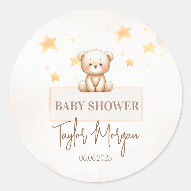 Sticker Rond Sweet Teddy Bear Baby Shower (Devant)