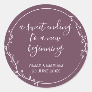 Sticker Rond Sweet Terminer le nouveau début Fig Purple Mariage