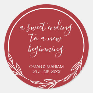 Sticker Rond Sweet Terminer le nouveau début Scarlet Mariage ro
