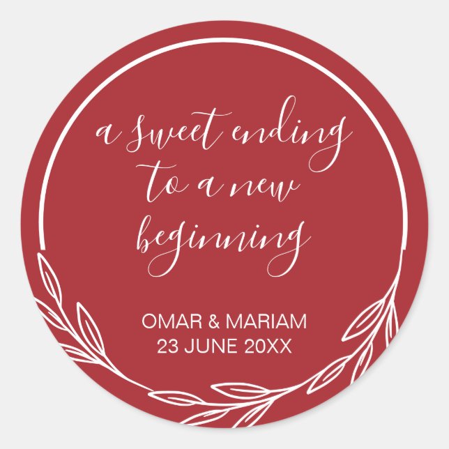 Sticker Rond Sweet Terminer le nouveau début Scarlet Mariage ro (Devant)