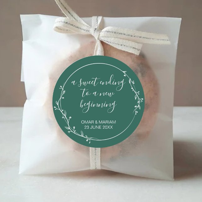 Sticker Rond Sweet Terminer Nouveau Début Ivy Green Mariage Fav (Créateur téléchargé)