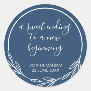 Sticker Rond Sweet Terminer Nouveau Début Marine Blue Mariage F