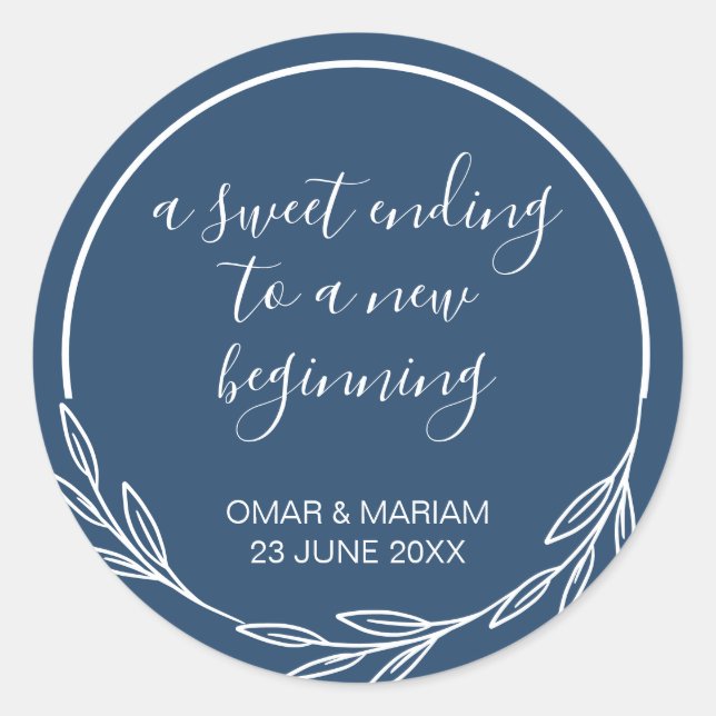 Sticker Rond Sweet Terminer Nouveau Début Marine Blue Mariage F (Devant)
