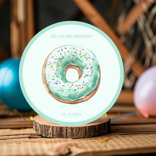 Sticker Rond Sweet Time Pastel Green Donut Anniversaire (Créateur téléchargé)