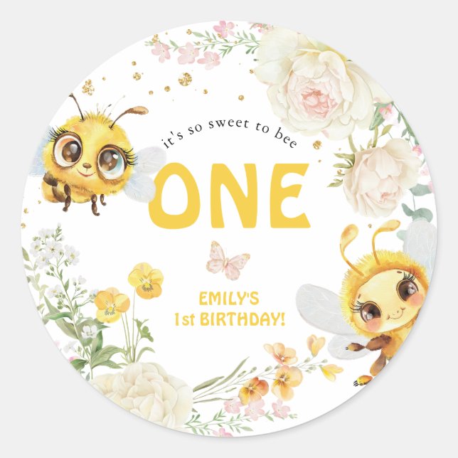 Sticker Rond Sweet to Bee ONE' 1er anniversaire (Devant)