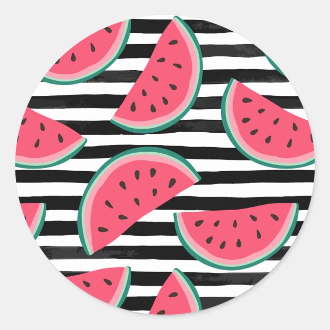 Sticker Rond Sweet Watermelon sur bandes Motif noir et blanc (Devant)