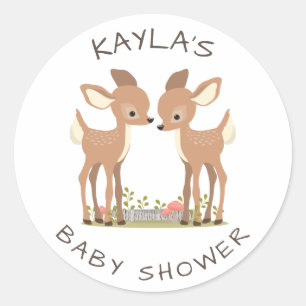 Sticker Rond Sweet Woodland Deer Twin Baby shower Favoriser