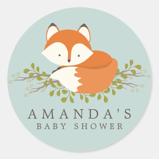 Sticker Rond Sweet Woodland Fox Baby shower Favoriser le phoque (Devant)