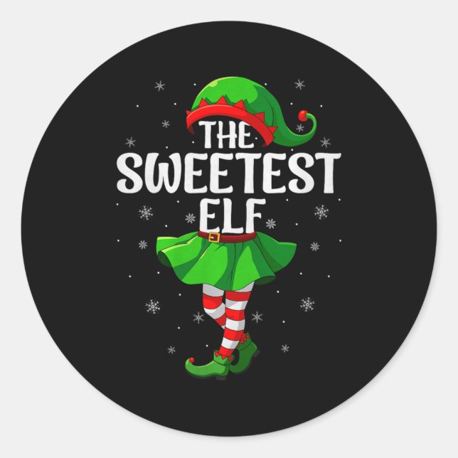 Sticker Rond Sweetest Elf Christmas Girls Women Elf Squad Xmas  (Devant)