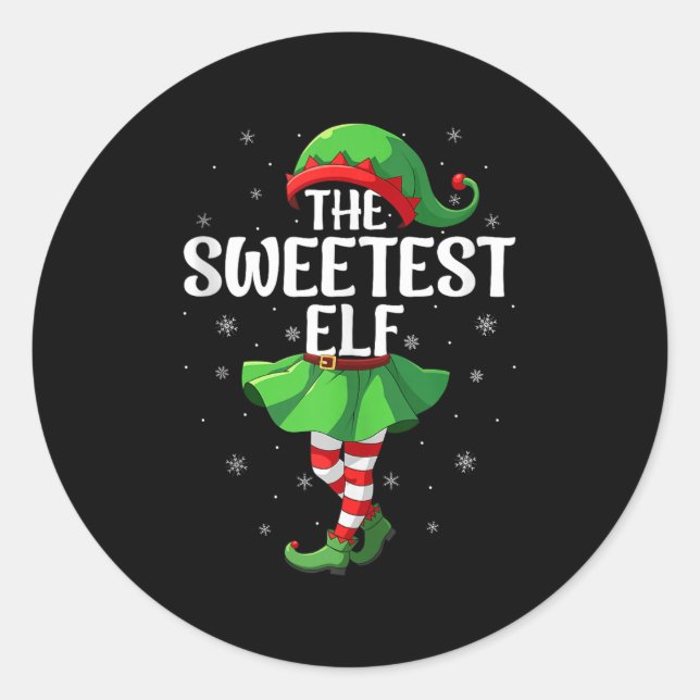 Sticker Rond Sweetest Elf Christmas Girls Women Elf Squad Xmas  (Devant)