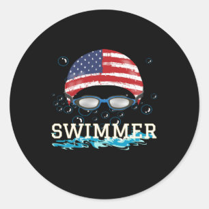 Sticker Rond Swim Swimmer Natation Sports Usa Drapeau Casquette