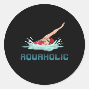 Sticker Rond Swimming Cap Goggles Swim Love Funny Swimmer Girl