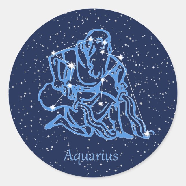Sticker Rond Symbole Aquarius Constellation et Zodiaque avec ét (Devant)