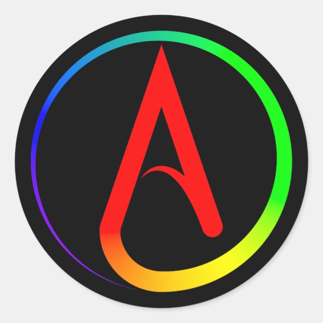 Sticker Rond Symbole athée arc-en-ciel (Devant)