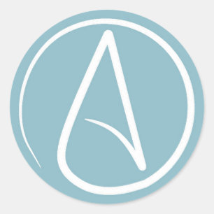 Sticker Rond Symbole athée : blanc sur gris-bleu