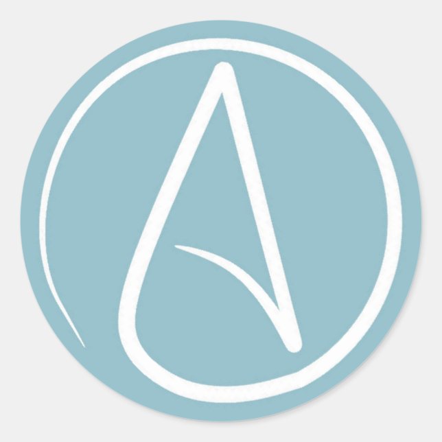 Sticker Rond Symbole athée : blanc sur gris-bleu (Devant)