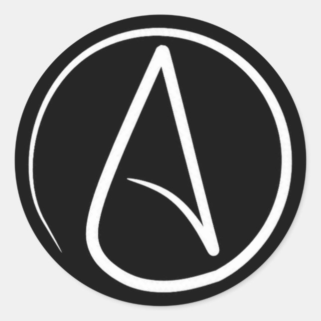Sticker Rond Symbole athée : blanc sur noir (Devant)